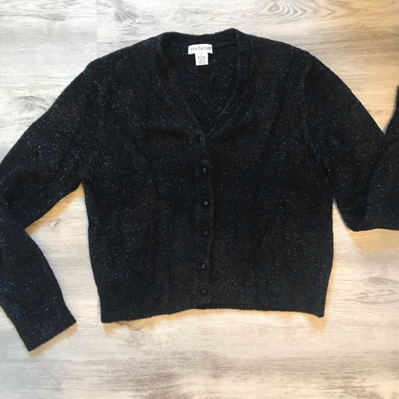 ANN TAYLOR BLACK & SPARKLE BUTTON DOWN CARDIGAN SWEATER Long Sleeve Size Large - Picture 6 of 8